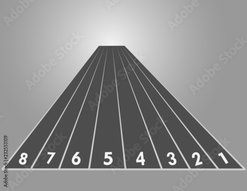 Black and white racetrack lines with numbers in the stadium to achieve success from start position vector illustration