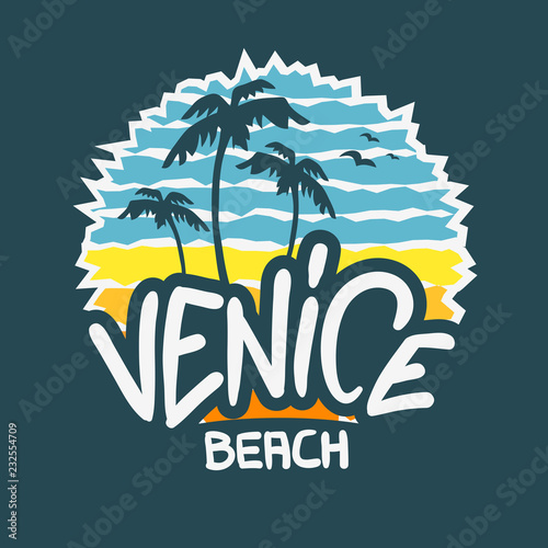 Venice Beach Los Angeles California Label Sign Logo Hand Drawn Lettering Modern Calligraphy for t shirt or sticker Vector Image