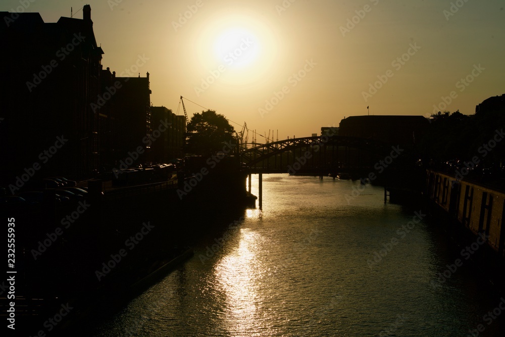 Speicherstadt of Hamburg in the evening sun