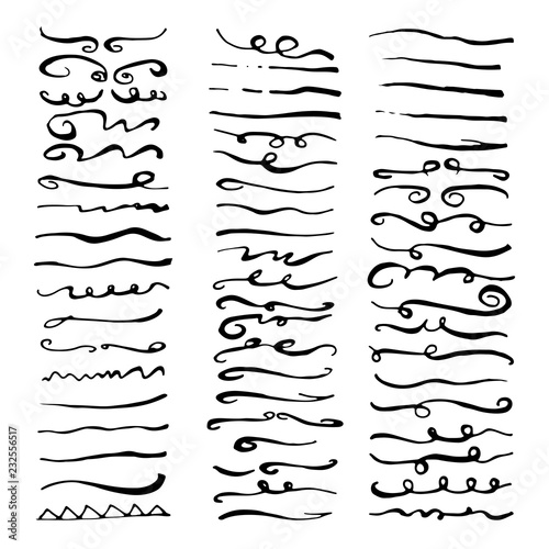Collection of hand drawn borders and swirls made with brush. Hand drawn swirls and dividers for your design.