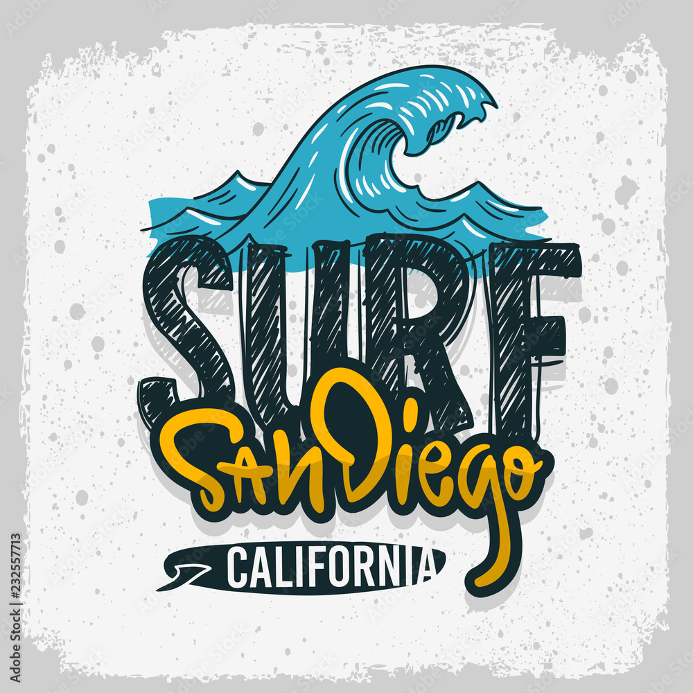Surfing Surf Sign Label for Promotion Ads t shirt or sticker