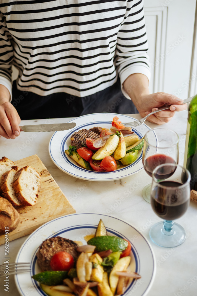 Unrecognizable person having homemade lunch Unrecognizable person having homemade lunch