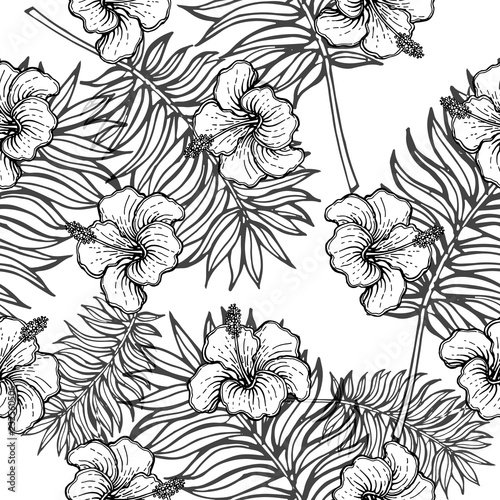 Wallpaper Mural Seamless pattern of hand drawn sketch style flowers and plants isolated on white background. Vector illustration. Torontodigital.ca
