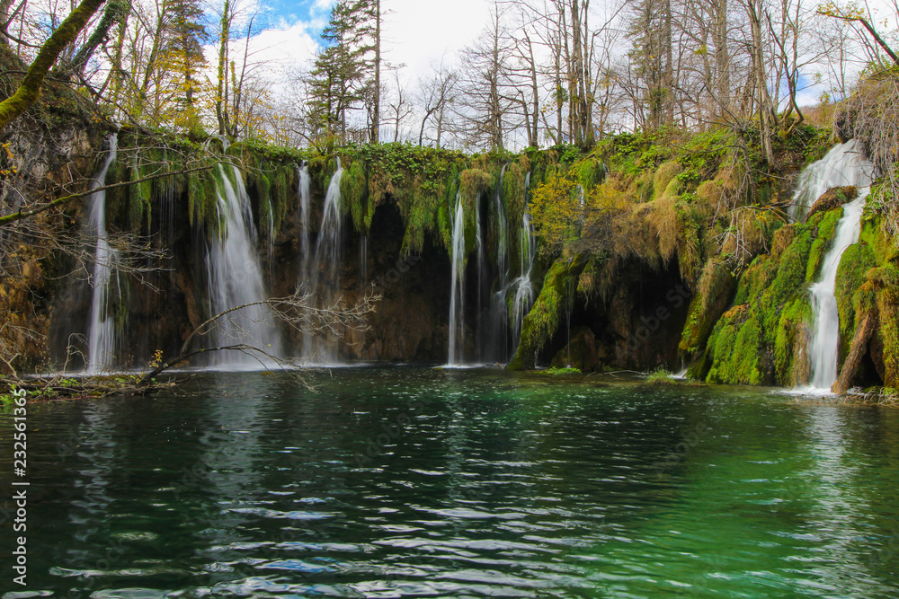 Awesome waterfall panorama in Plitvice Park, Croatia
