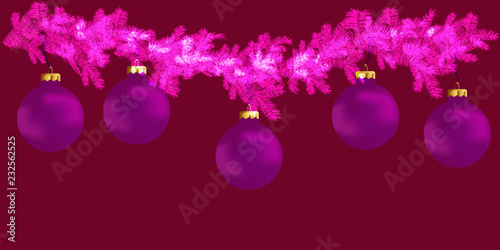 Pink and purple Christmas bough with ornaments