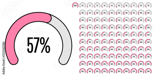 Set of circular sector percentage diagrams (meters) from 0 to 100 ready-to-use for web design, user interface (UI) or infographic - indicator with pink
