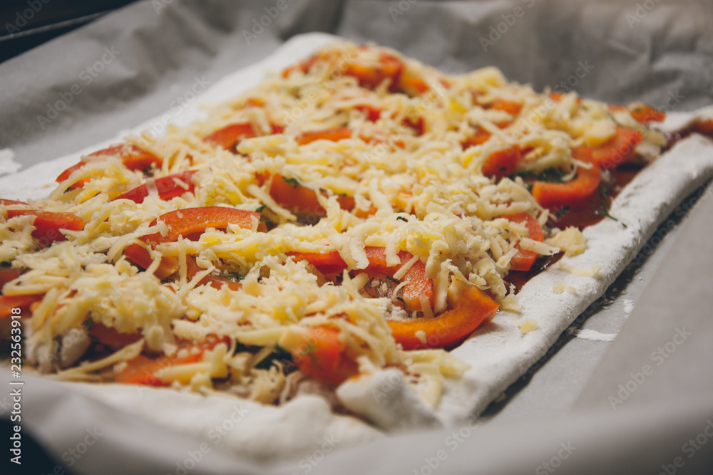 Homemade pizza Products from puff pastry Cooking yourself Healthy