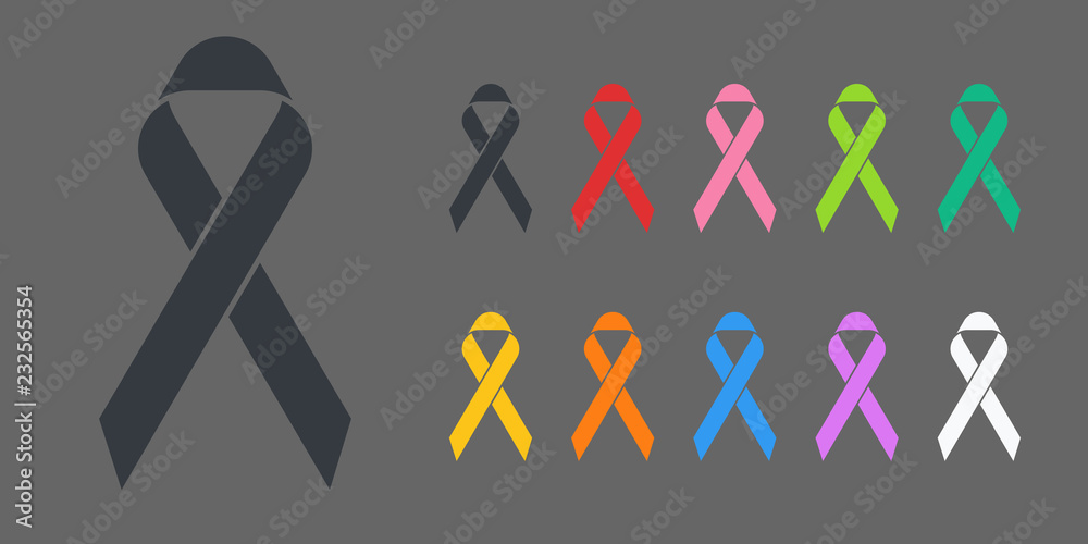 Colorful Awareness Ribbons Design Element Banner Emblem Sign Symbol Vector Illustration Various Colors on Dark Background Colorful Awareness Ribbons Design Element Banner Emblem Sign Symbol Vector Illustration Various Colors on Dark Background