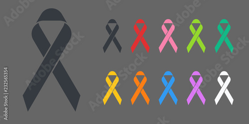 Colorful Awareness Ribbons Design Element Banner Emblem Sign Symbol Vector Illustration Various Colors on Dark Background