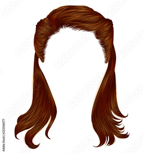 trendy woman long hairs red ginger colors .  beauty fashion .  realistic  graphic 3d.retro