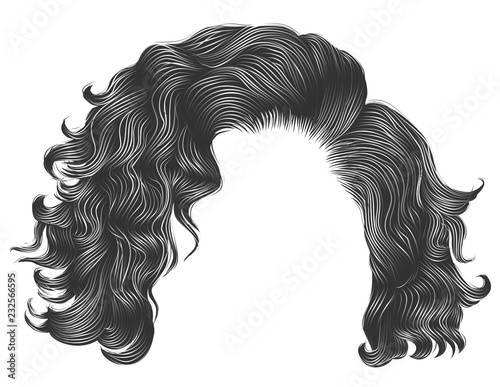 trendy woman curly hairs blond colors .fringe. fashion beauty style.realistic 3d .