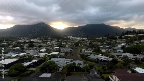 Drone footage showing the town of Kaneohe in Oahu, Hawaii. photo