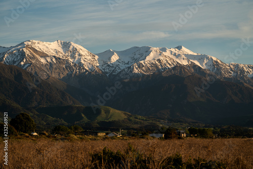 Sunrise in Kaikoura New Zealand, with a view of the Mountains 