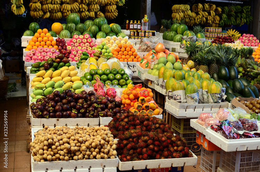 Santa Rosa City, Laguna, Philippines - October 28, 2016: Tropical Fruit Market Stand in public market