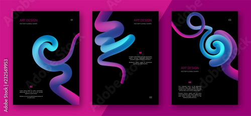 Creative colorful cover set. Trendy abstract design flyers with fluid multicolored gradient shapes. Abstract backgrounds with curved forms