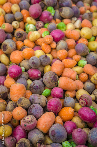 roasting mix of  carrots, beets, potatoes and brussell sprouts photo