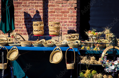 Handmade wicker baskets at a market photo