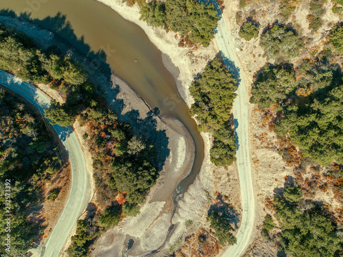 An aerial shot of a branch of the Lexington Reservoir, extending into Soda Springs Canyon. photo