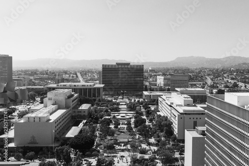 Downtown Los Angeles Skyline from City Hall Black and White