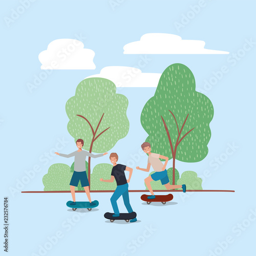 group of young men in skateboard on the park