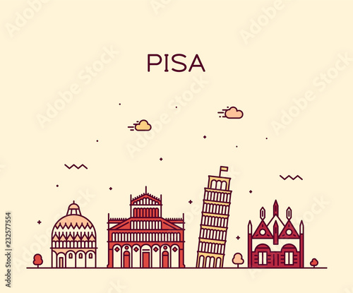 Pisa skyline Italy vector linear style city