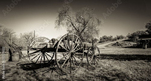 Rustic Wagon in Field - Sepia photo