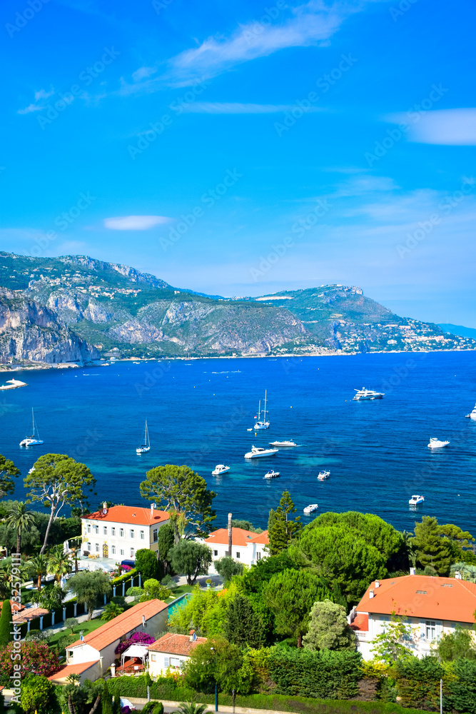 View of the coastline of the French Riviera as seen from the Villa Ephrussi de Rothschild in Cap Ferrat