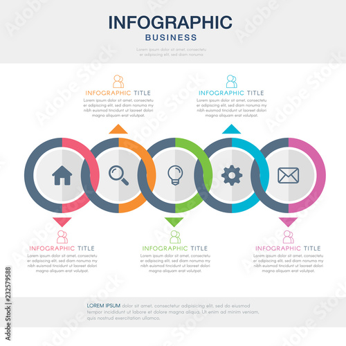 Presentation business infographic template with 5 options timeline, step, process, workflow layout, annual report.  Vector illustration.