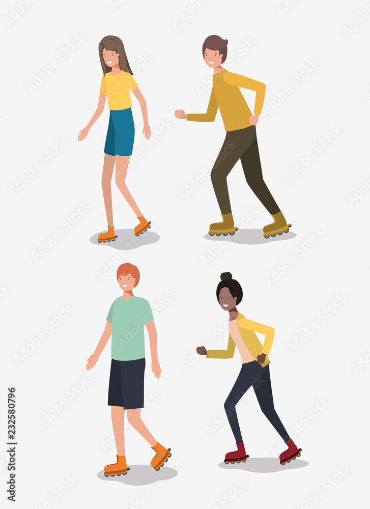group of people in roller skates group of people in roller skates