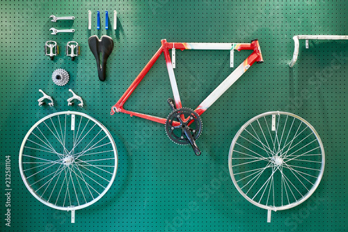 Racing bicycle on a wall