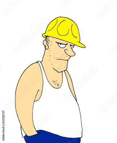 Vászonkép Illustration of a construction worker with expression of disappointment and sadn