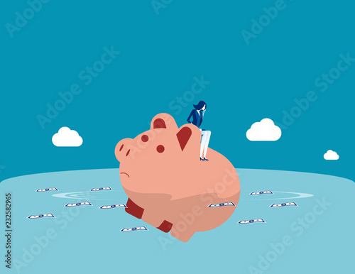 Businesswoman loss of savings. Concept business vector illustration, Sad, Risk, Problem.