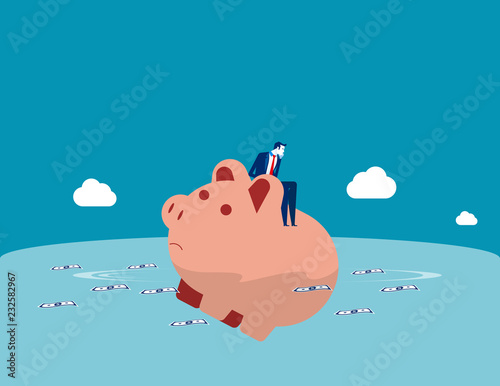 Businessman loss of savings. Concept business vector illustration, Sad, Risk, Problem.