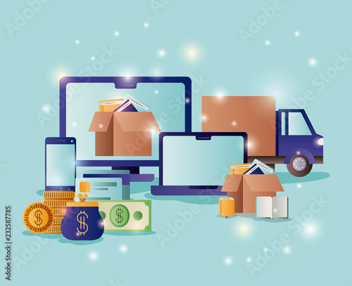 technology devices with ecommerce icons