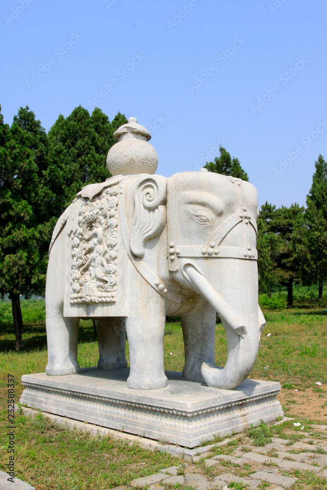 Stone animal landscape architecture in the Eastern Tombs of the Qing Dynasty, China.