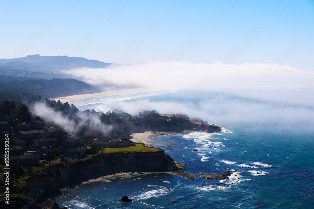 Fototapeta premium Beach on the ocean, view from above. Pacific Ocean, California