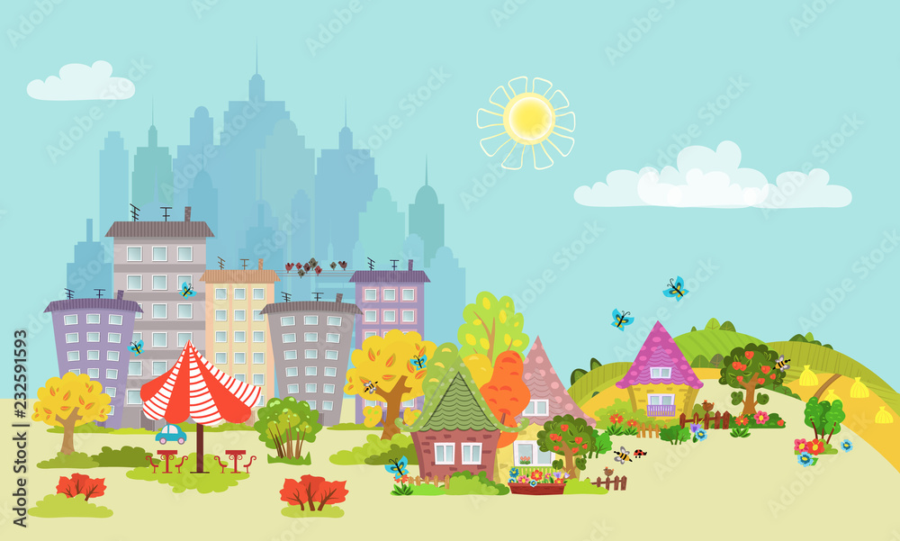 cozy autumn city landscape for your design