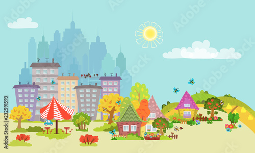Fototapeta Naklejka Na Ścianę i Meble -  cozy autumn city landscape for your design