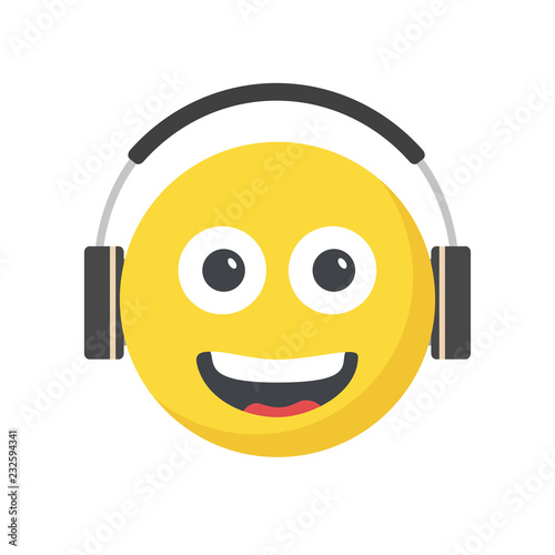 Smiling face emoji with large Ear Headphones,