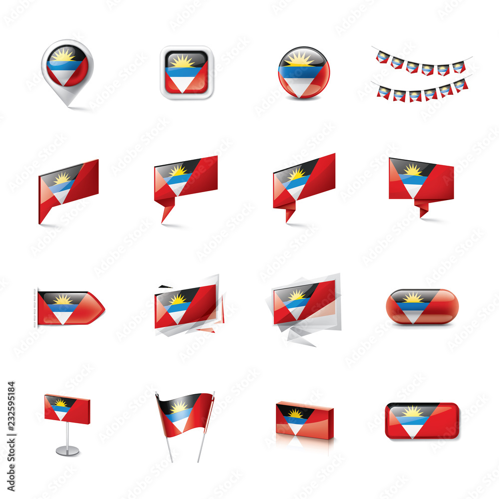 Antigua and Barbuda flag, vector illustration on a white background Antigua and Barbuda flag, vector illustration on a white background