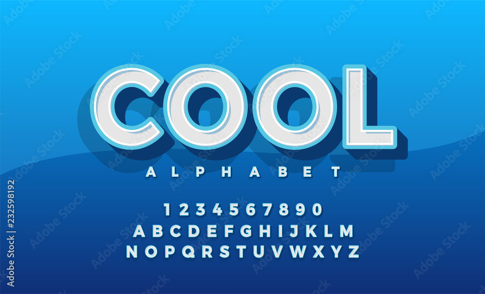 Font 3d Alphabet Retro Typeace. Typography classic style blue colur ...