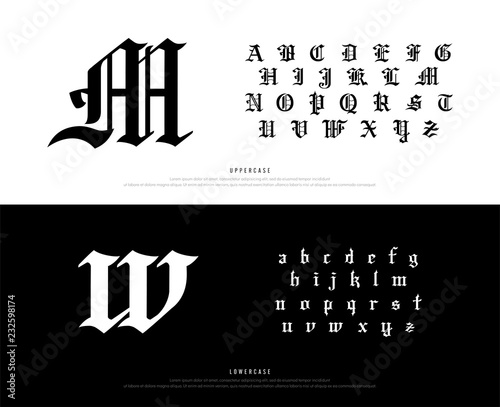 Elegant Blackletter Gothic Alphabet Font. Typography classic style font set for logo, Poster, Invitation. vector illustration.eps photo
