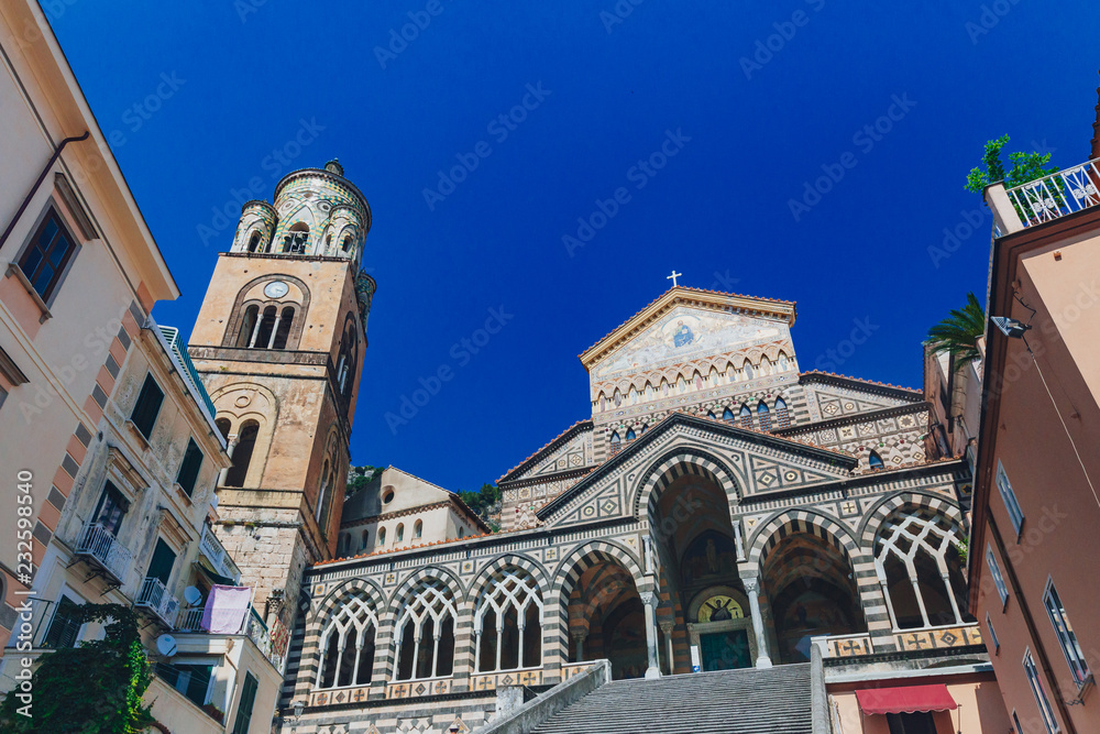 Amalfi Cathedral and bell tower in the town of Amalfi, Italy