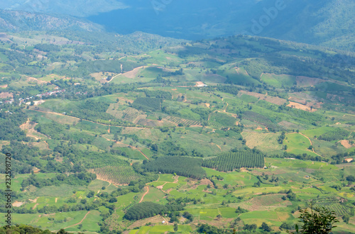 The point of view of the mountains and the town of Loei at Phu Ruea National Park in Loei, Thailand.