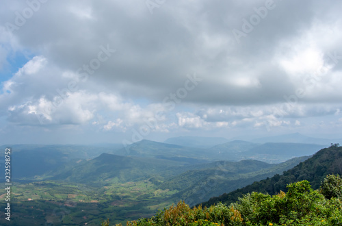 Fototapeta Naklejka Na Ścianę i Meble -  The point of view of the mountains and the town of Loei at Phu Ruea National Park in Loei, Thailand.