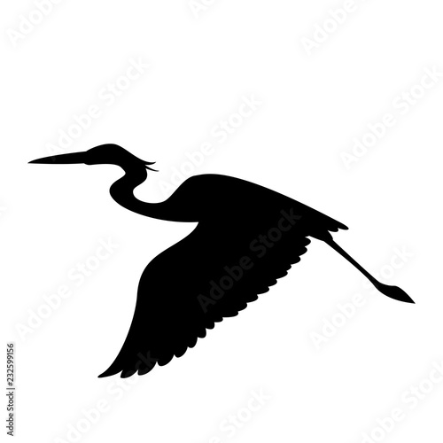 the heron is flying vector illustration  black silhouette 