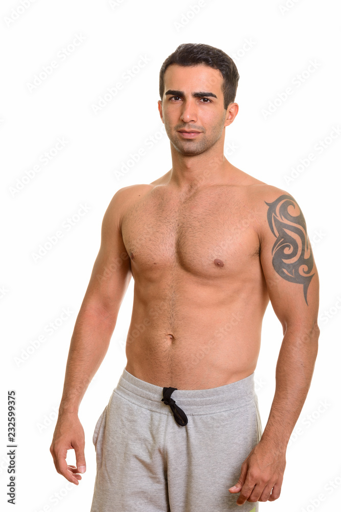 Portrait of young handsome Persian man shirtless Portrait of young handsome Persian man shirtless