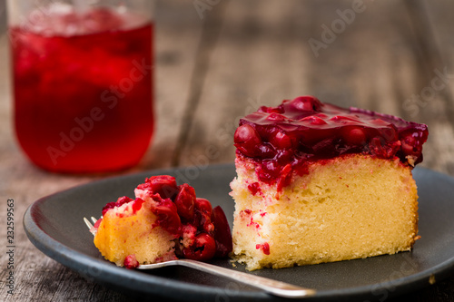 cherry cake with iced tea photo