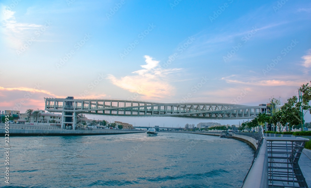 Spiral Bridge over Water canal Dubai Modern Architecture