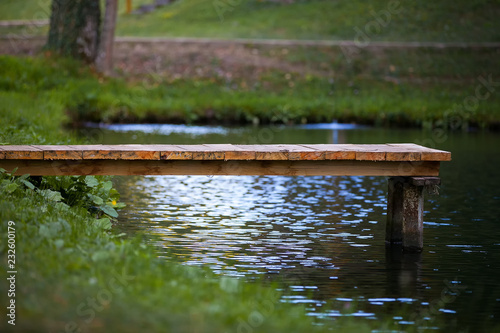 a wooden bridge on the Lake